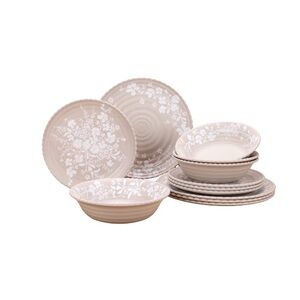 The Pioneer Woman 12pc Daisy Lace Bamboo Melamine Dinnerware Set Beige